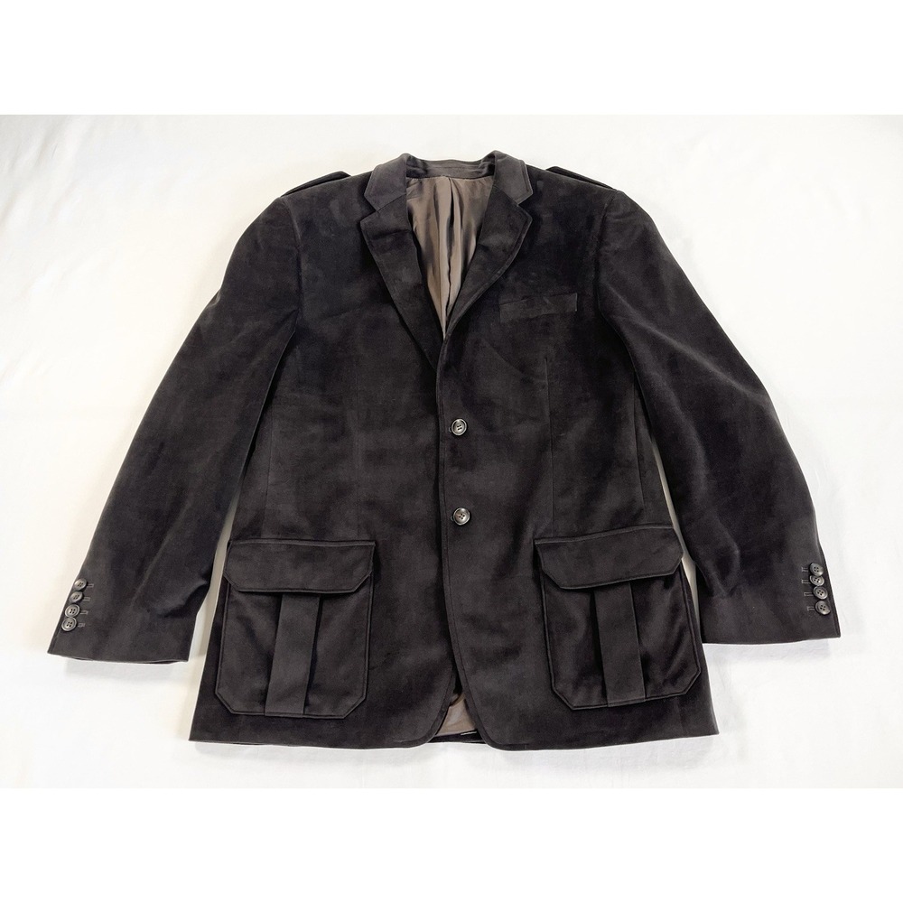Vintage Y2K Murano Brown Velvet Blazer Sport Coat Jacket Epaulets Mens Large‎ L